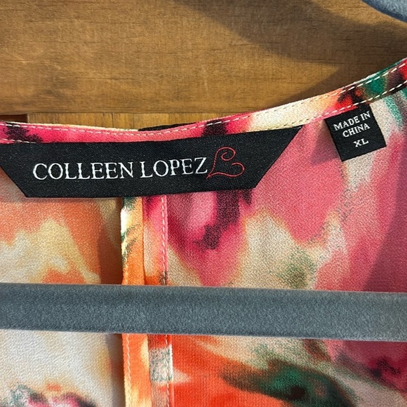 NWOT Colleen Lopez open front cover Pink & Orange floral sheer XL - Picture 3 of 6
